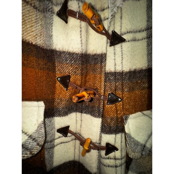 Vintage Robert Brown Lewis Plaid Wool Toggle Coat Size 42 Western Ranch Preppie - Picture 3 of 9